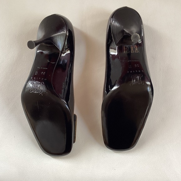 Celine Black Patent Leather Silver Plaque Square Toes Pumps SZ 6/36 - Picture 4 of 8
